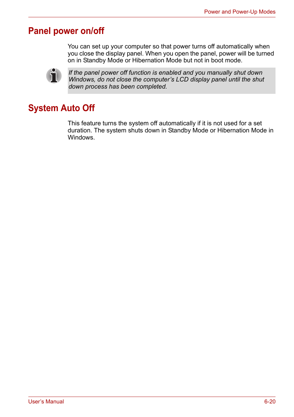 Panel power on/off, System auto off, Panel power on/off -20 system auto off -20 | Toshiba PORTEGE M400 User Manual | Page 150 / 255