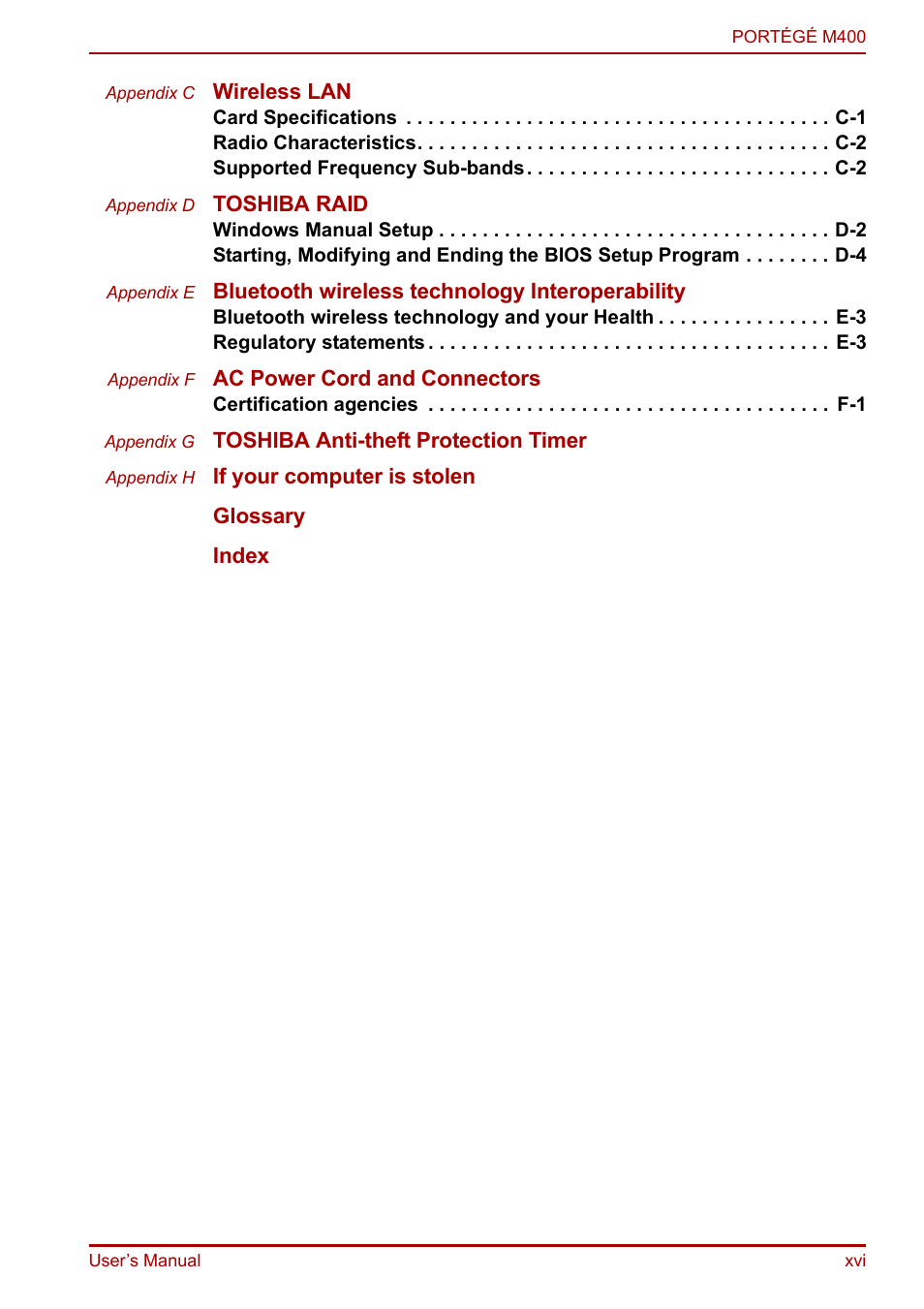 Toshiba PORTEGE M400 User Manual | Page 16 / 255