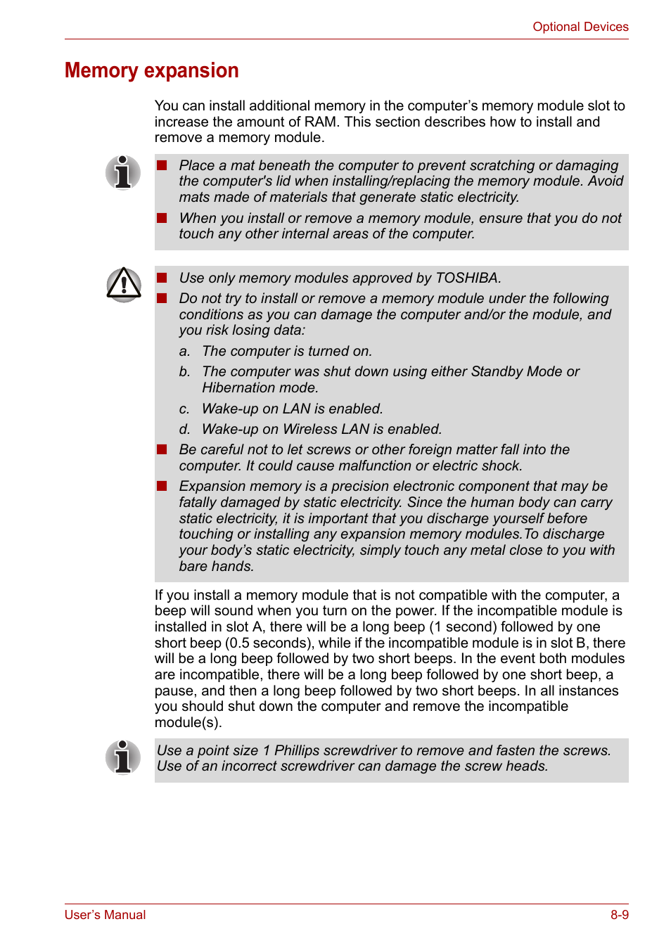 Memory expansion, Memory expansion -9 | Toshiba PORTEGE M400 User Manual | Page 170 / 255