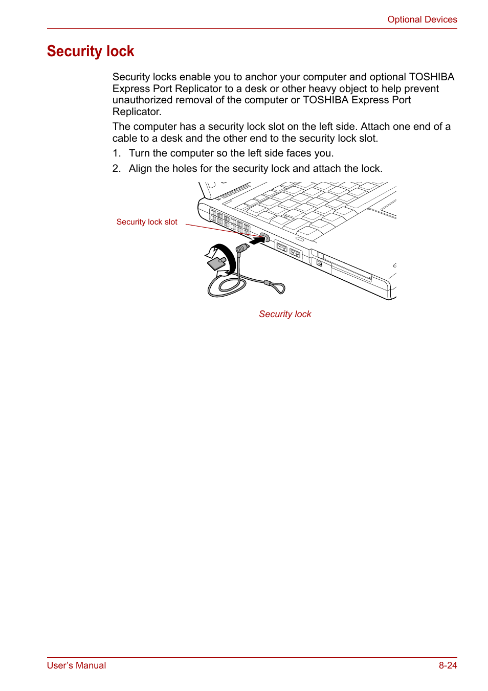 Security lock, Security lock -24 | Toshiba PORTEGE M400 User Manual | Page 185 / 255