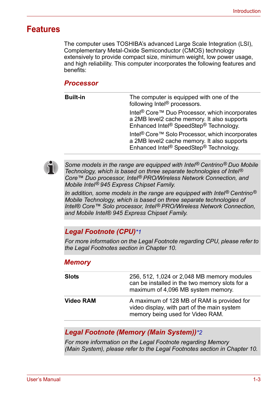 Features, Features -3 | Toshiba PORTEGE M400 User Manual | Page 19 / 255