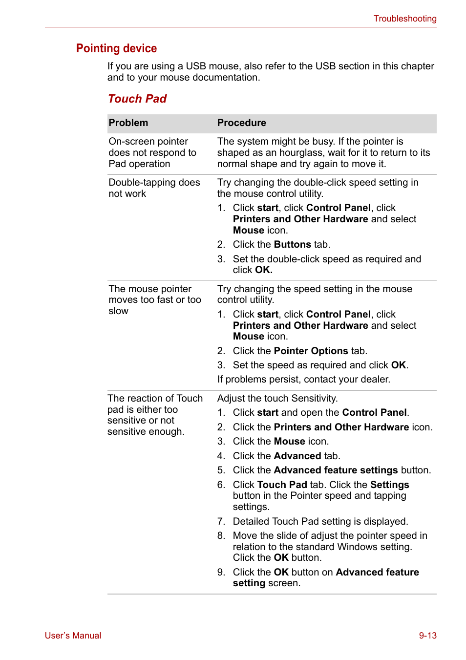 Pointing device | Toshiba PORTEGE M400 User Manual | Page 198 / 255