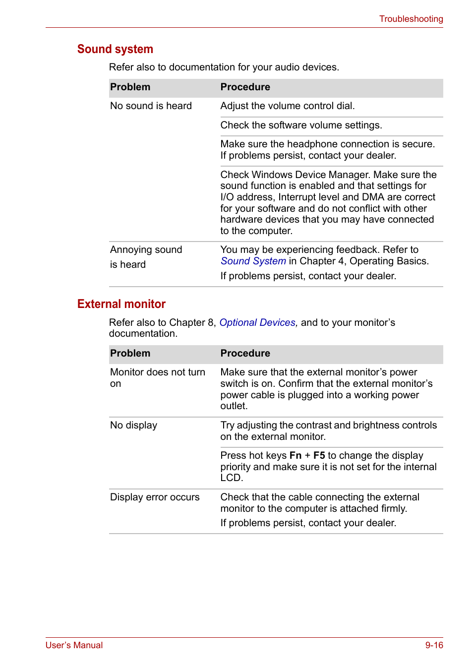 Sound system, External monitor | Toshiba PORTEGE M400 User Manual | Page 201 / 255