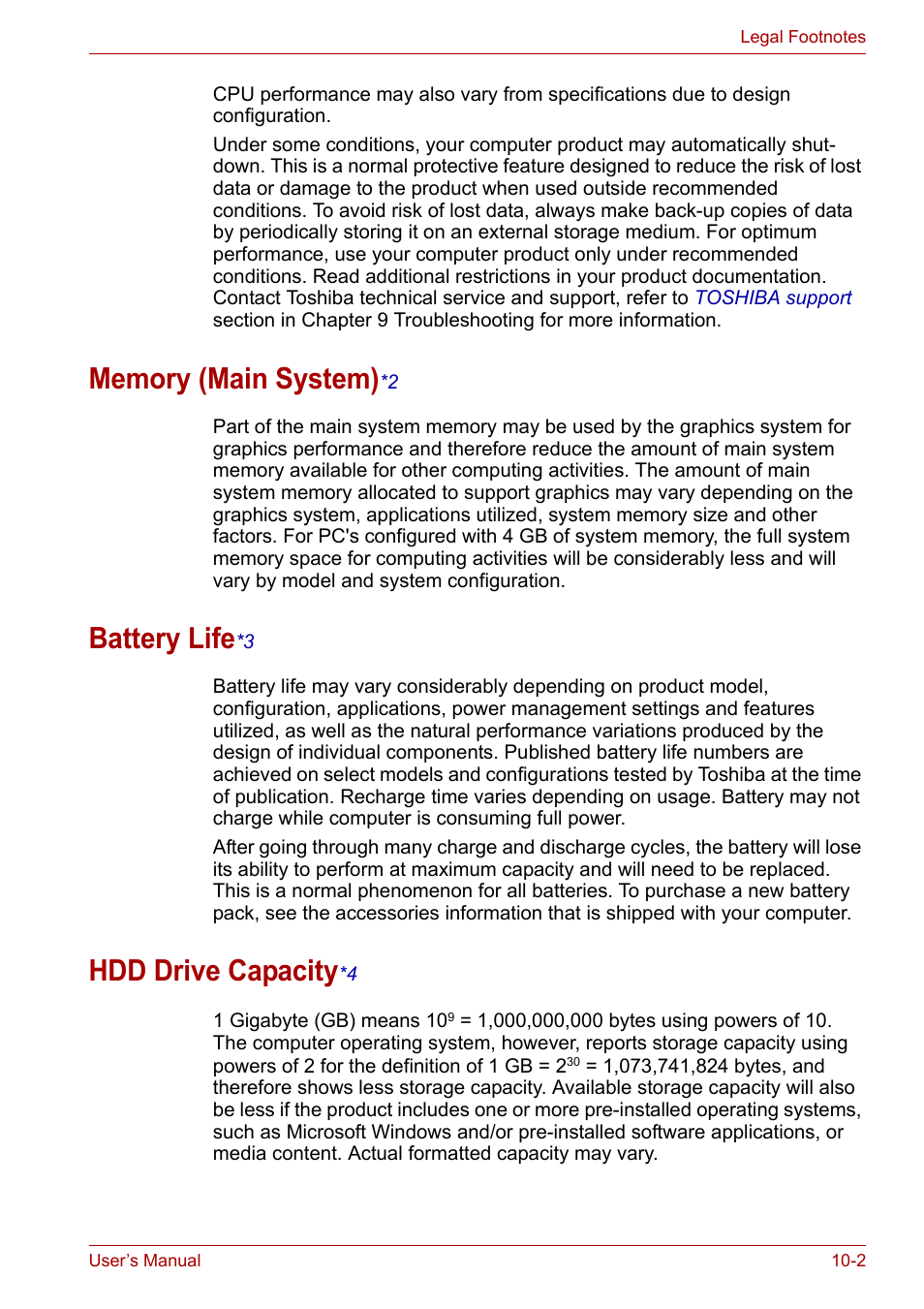 Memory (main system)*2, Battery life*3, Hdd drive capacity*4 | Memory (main system), Battery life, Hdd drive capacity, System)), Life), Drive capacity), Battery li fe | Toshiba PORTEGE M400 User Manual | Page 207 / 255