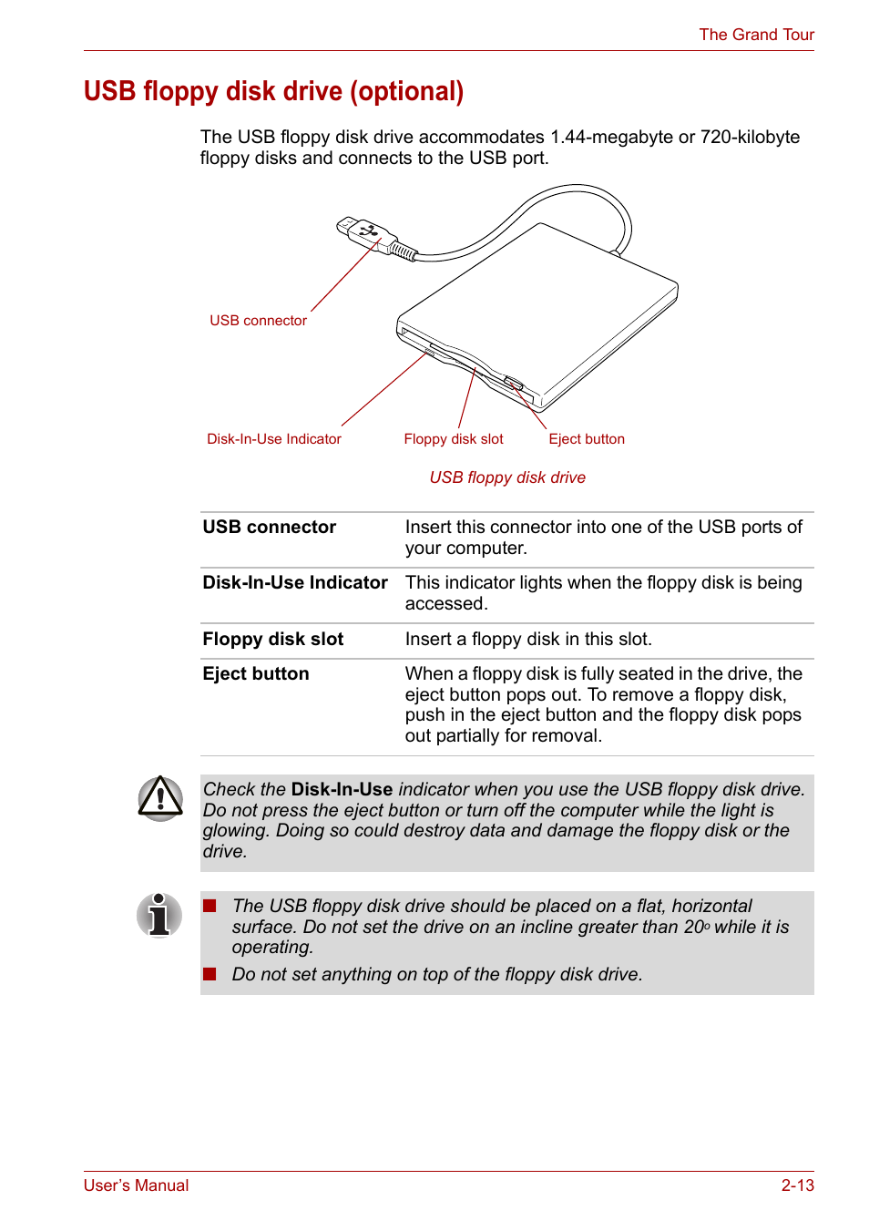 Usb floppy disk drive (optional), Usb floppy disk drive (optional) -13 | Toshiba PORTEGE M400 User Manual | Page 48 / 255