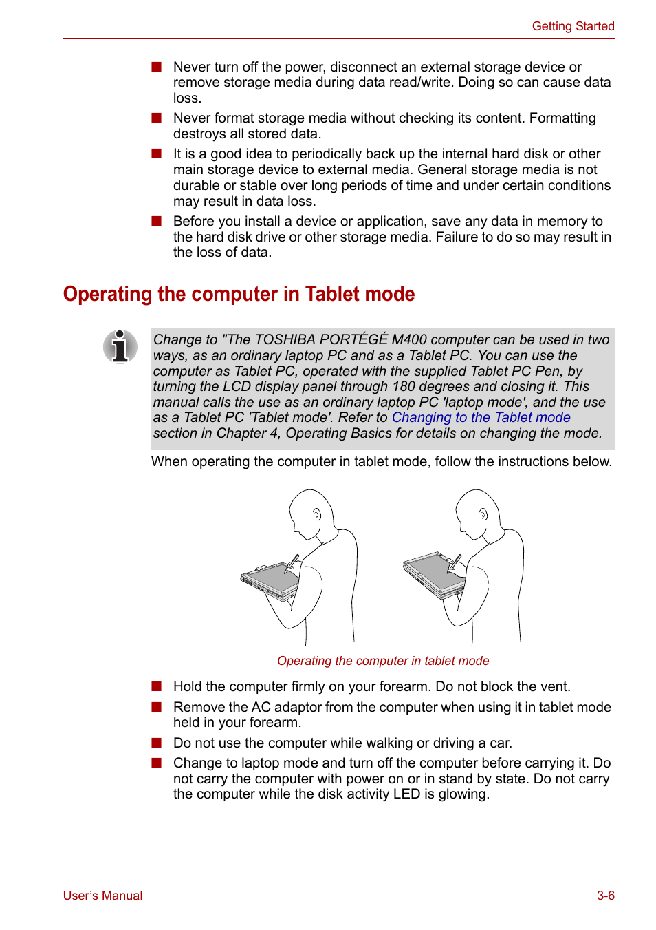 Operating the computer in tablet mode, Operating the computer in tablet mode -6 | Toshiba PORTEGE M400 User Manual | Page 58 / 255