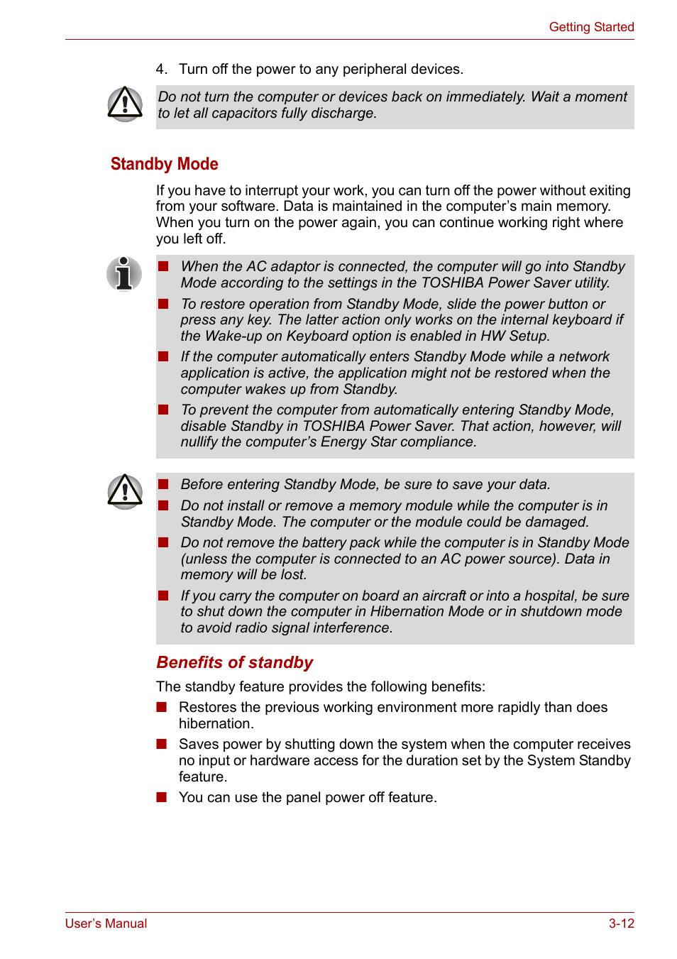 Standby mode | Toshiba PORTEGE M400 User Manual | Page 64 / 255