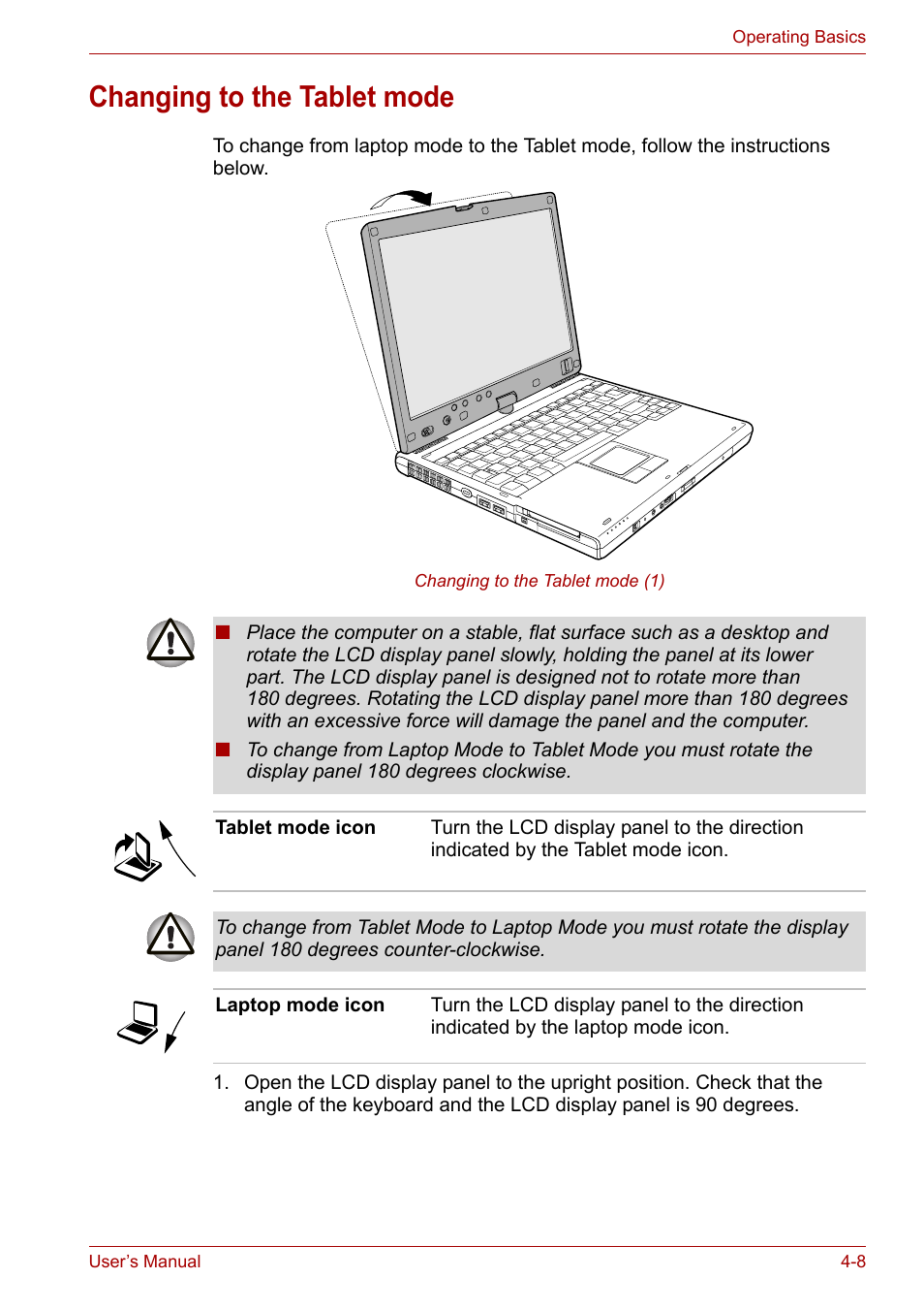 Changing to the tablet mode, Changing to the tablet mode -8 | Toshiba PORTEGE M400 User Manual | Page 76 / 255