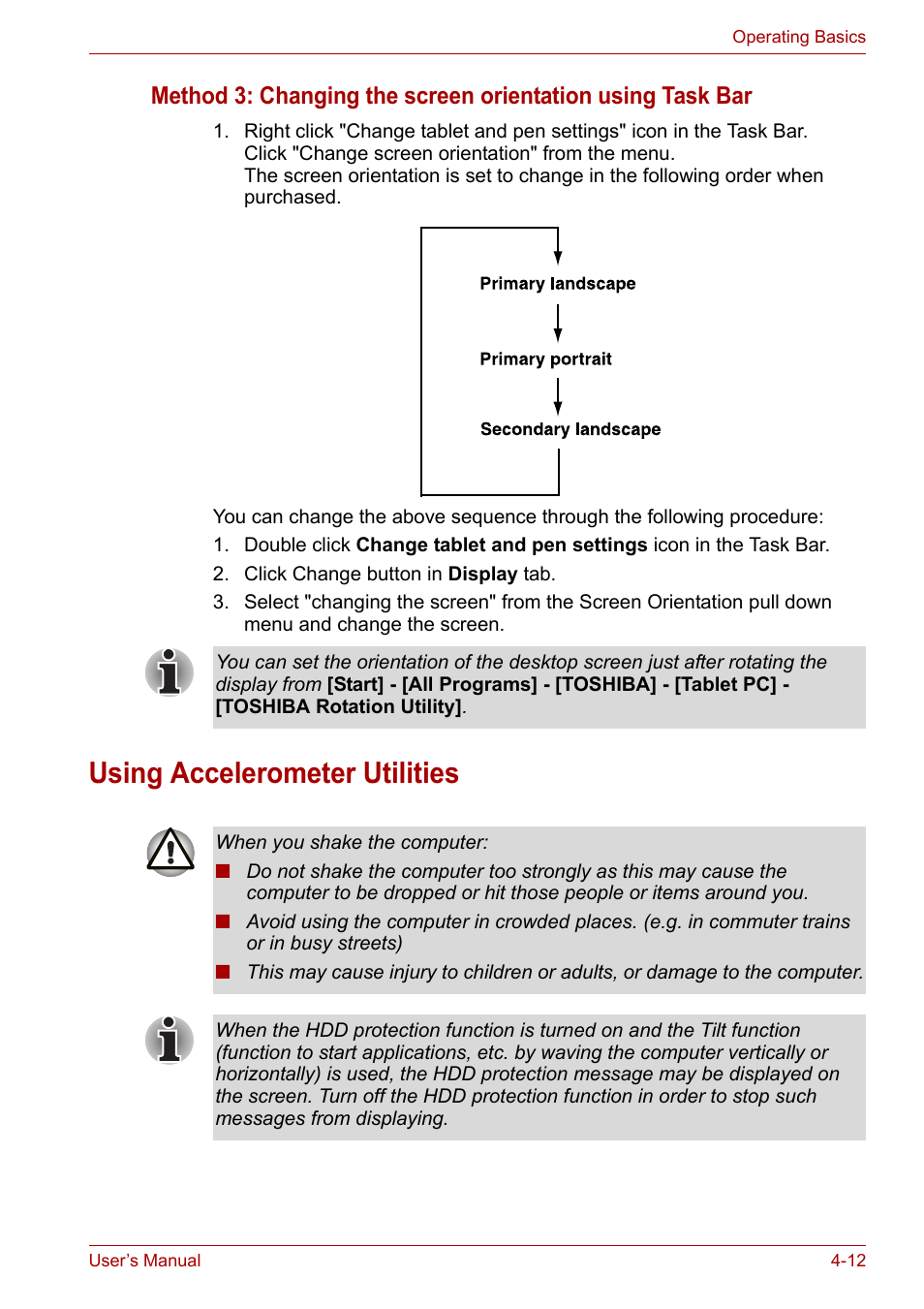 Using accelerometer utilities, Using accelerometer utilities -12 | Toshiba PORTEGE M400 User Manual | Page 80 / 255