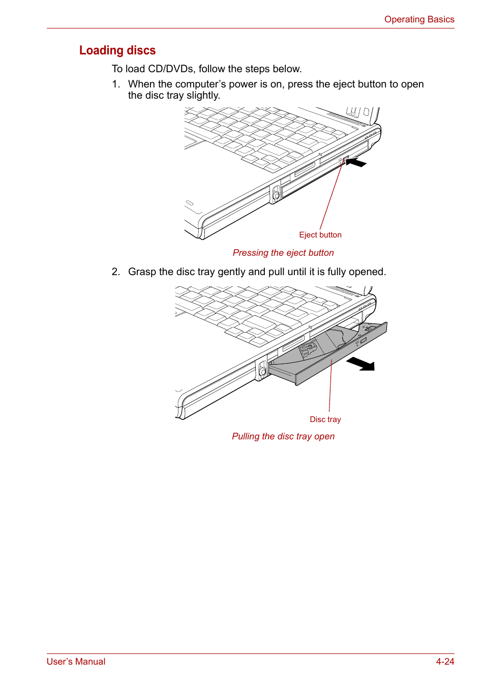 Loading discs | Toshiba PORTEGE M400 User Manual | Page 92 / 255