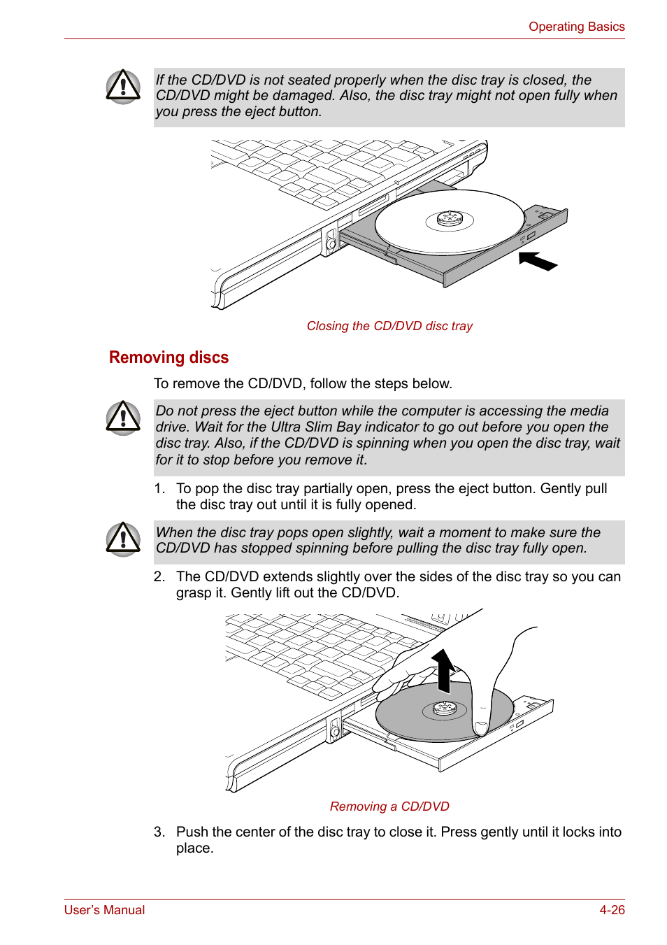 Removing discs | Toshiba PORTEGE M400 User Manual | Page 94 / 255