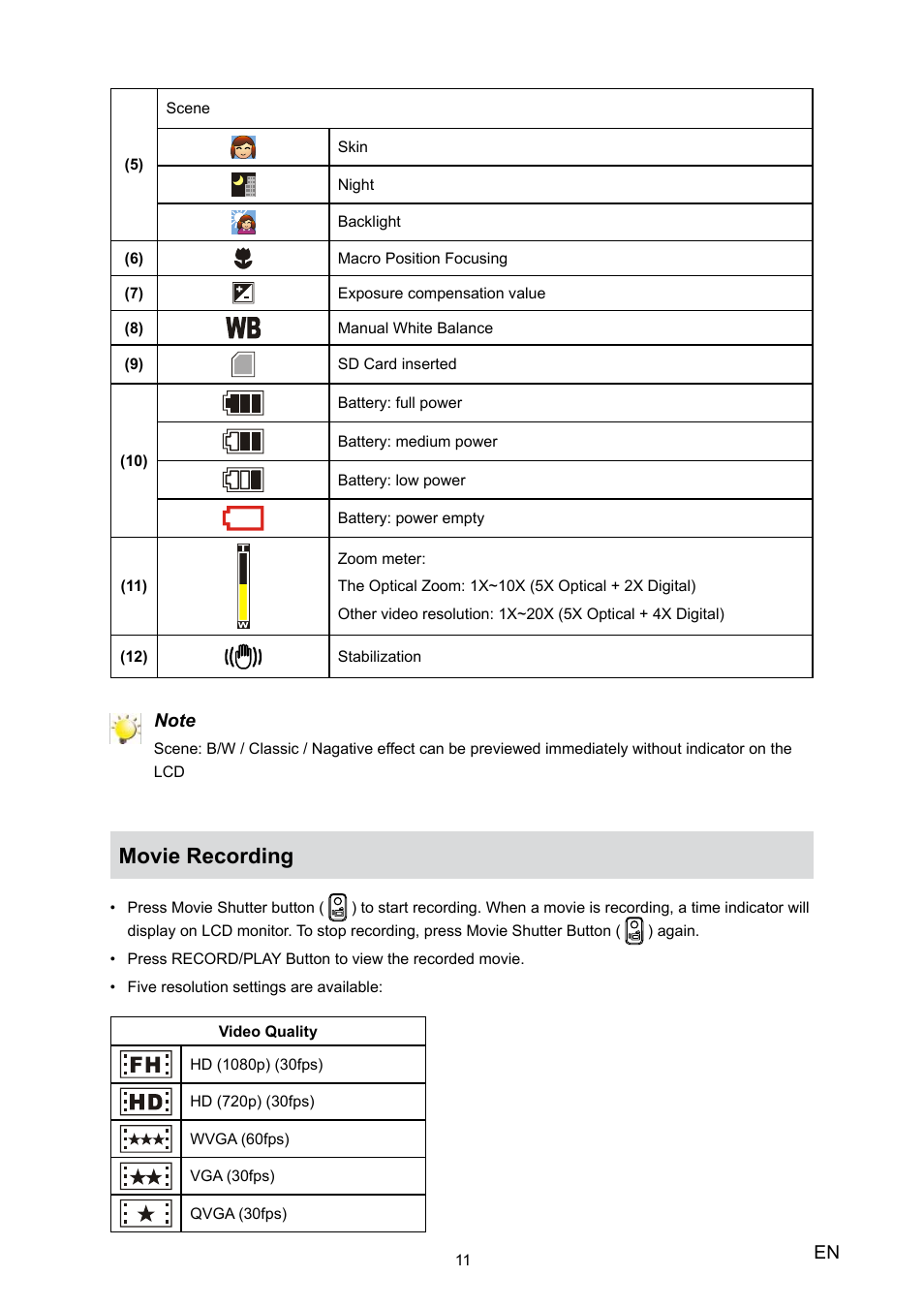 Movie recording | Toshiba Camileo H20 User Manual | Page 13 / 47