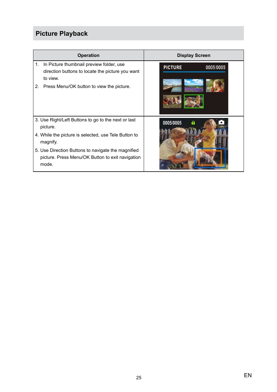 Picture playback | Toshiba Camileo H20 User Manual | Page 27 / 47