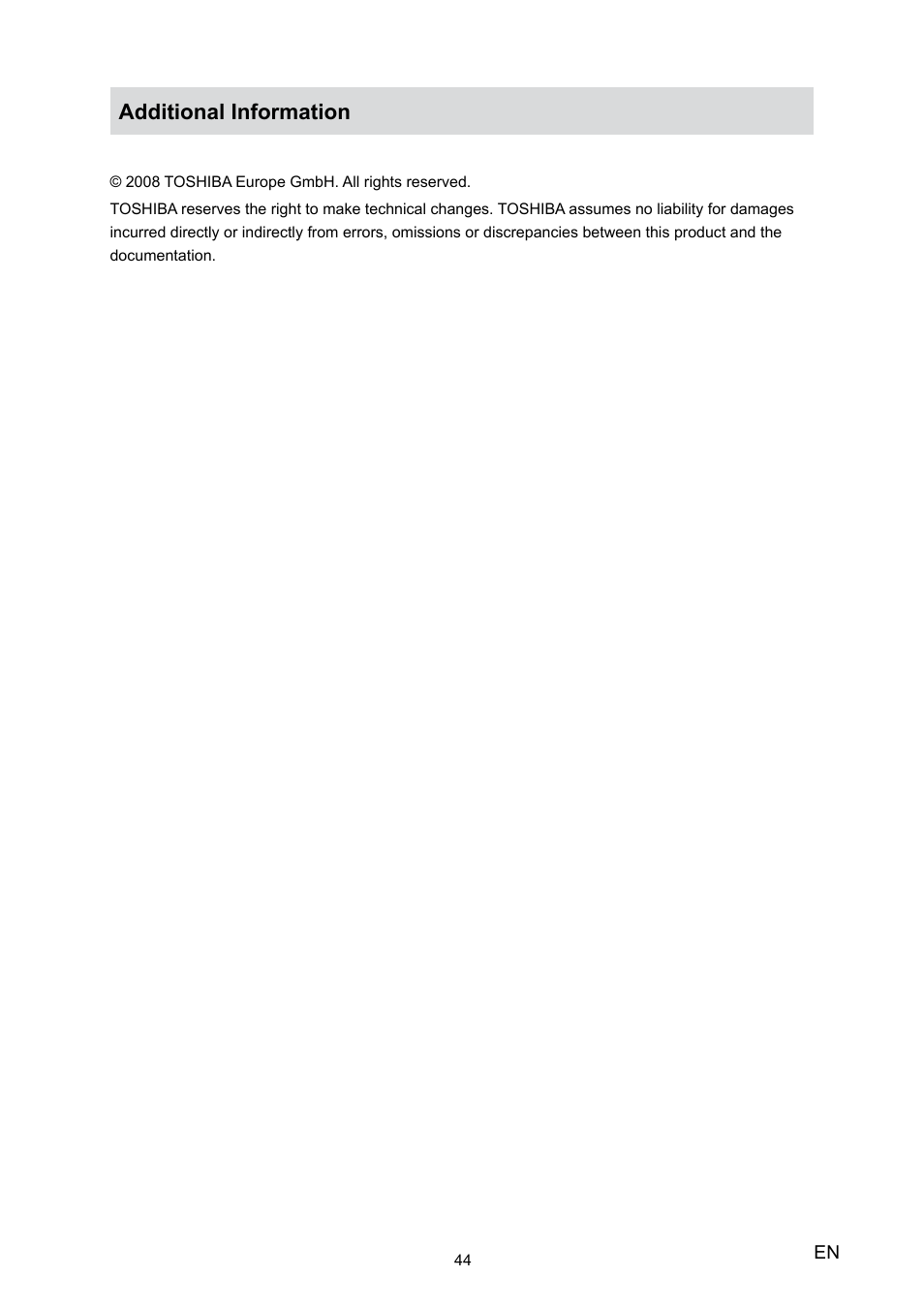 Additional information | Toshiba Camileo H20 User Manual | Page 46 / 47
