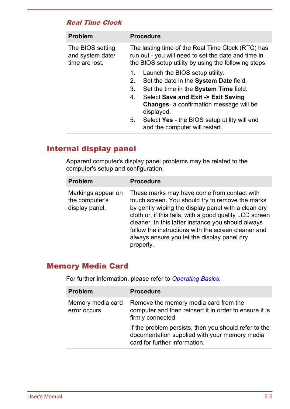 Internal display panel, Memory media card | Toshiba WT7-C User Manual | Page 52 / 75