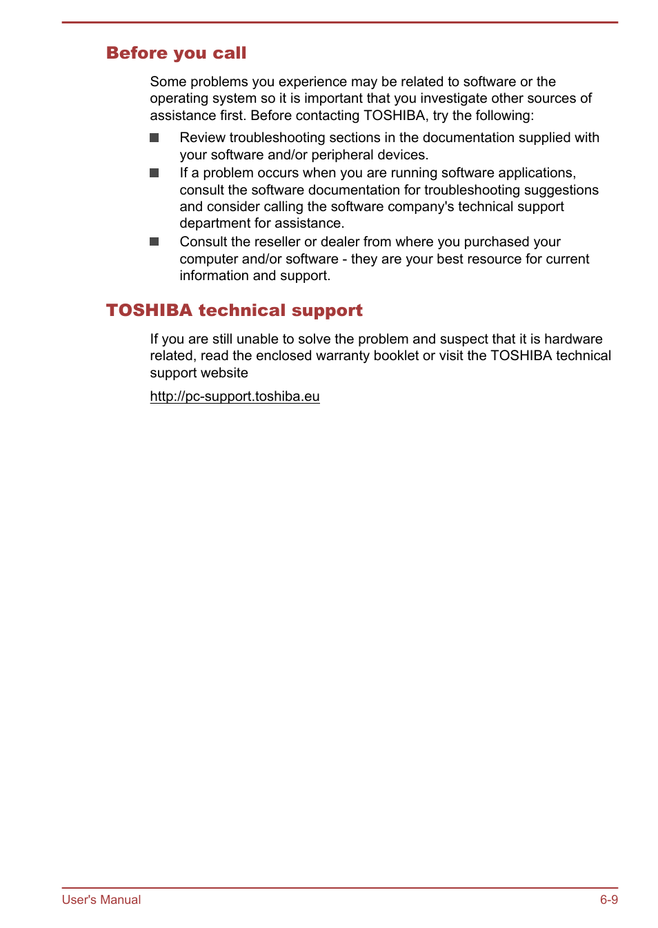 Before you call, Toshiba technical support | Toshiba WT7-C User Manual | Page 55 / 75