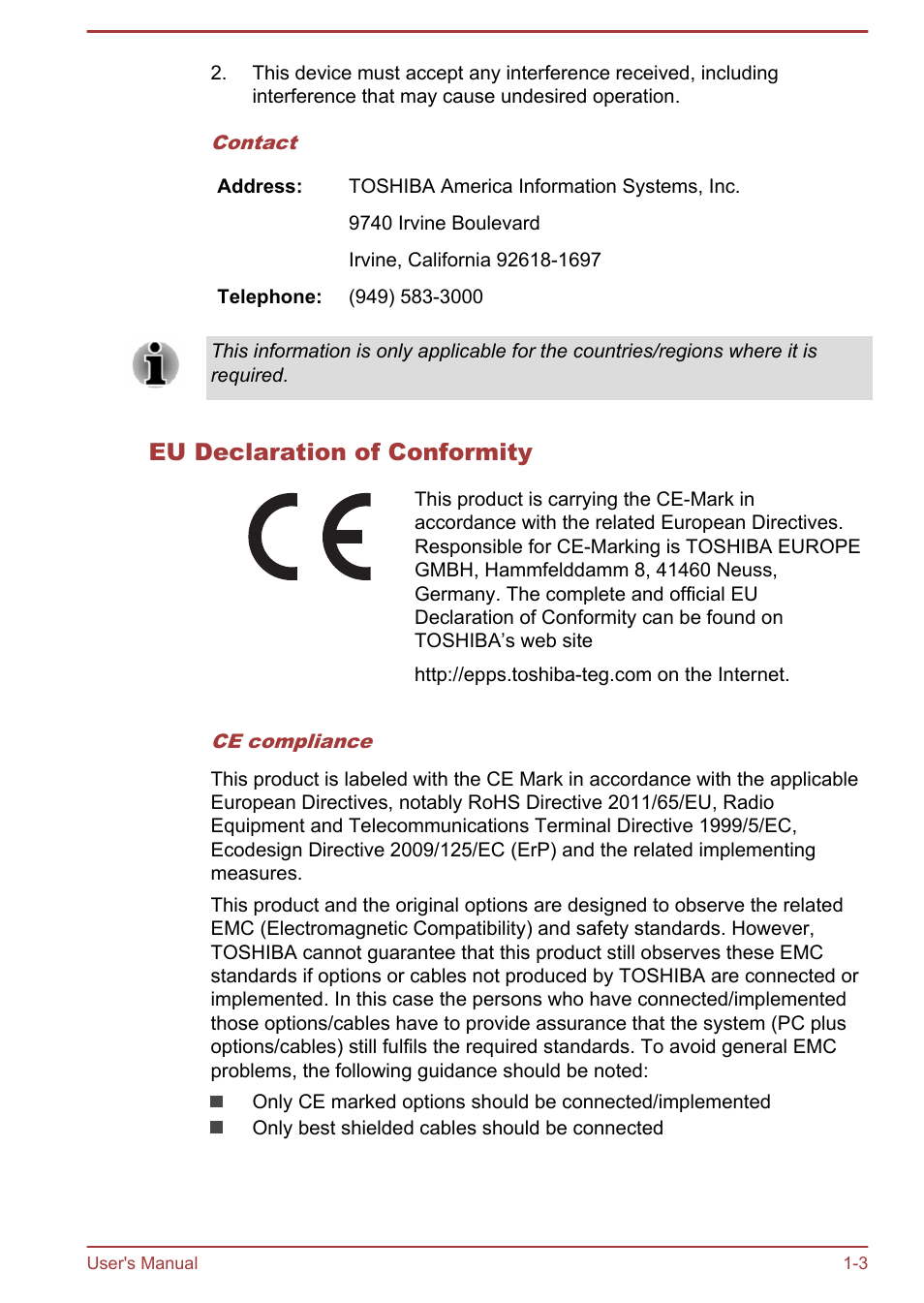 Eu declaration of conformity | Toshiba WT7-C User Manual | Page 6 / 75