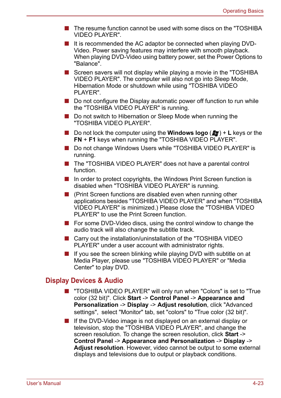 Display devices & audio | Toshiba Satellite Pro S750 User Manual | Page 111 / 204