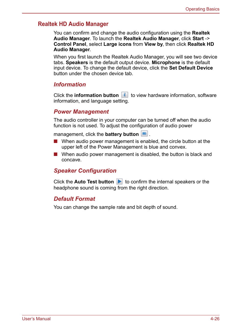 Realtek hd audio manager | Toshiba Satellite Pro S750 User Manual | Page 114 / 204