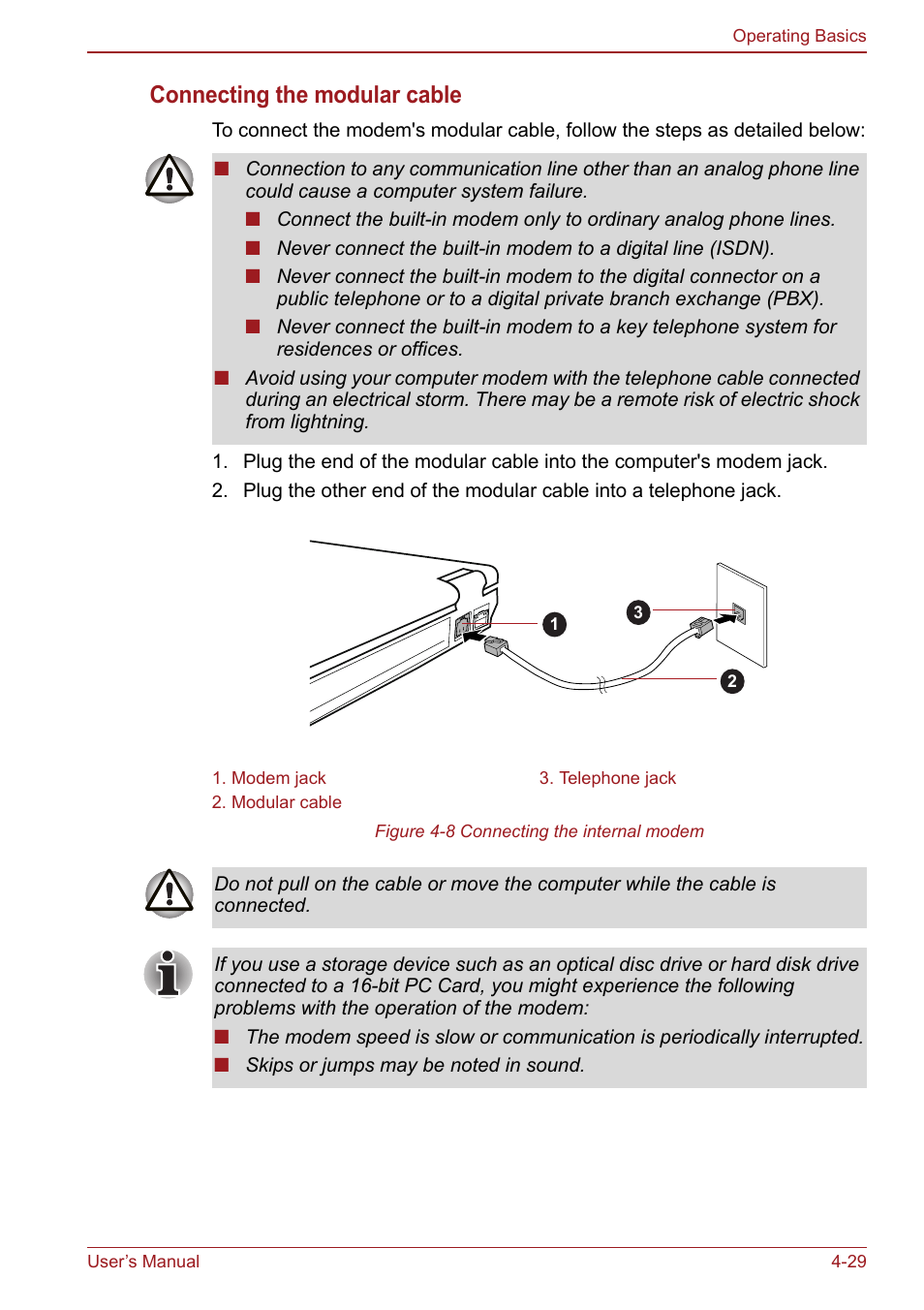 Connecting the modular cable | Toshiba Satellite Pro S750 User Manual | Page 117 / 204