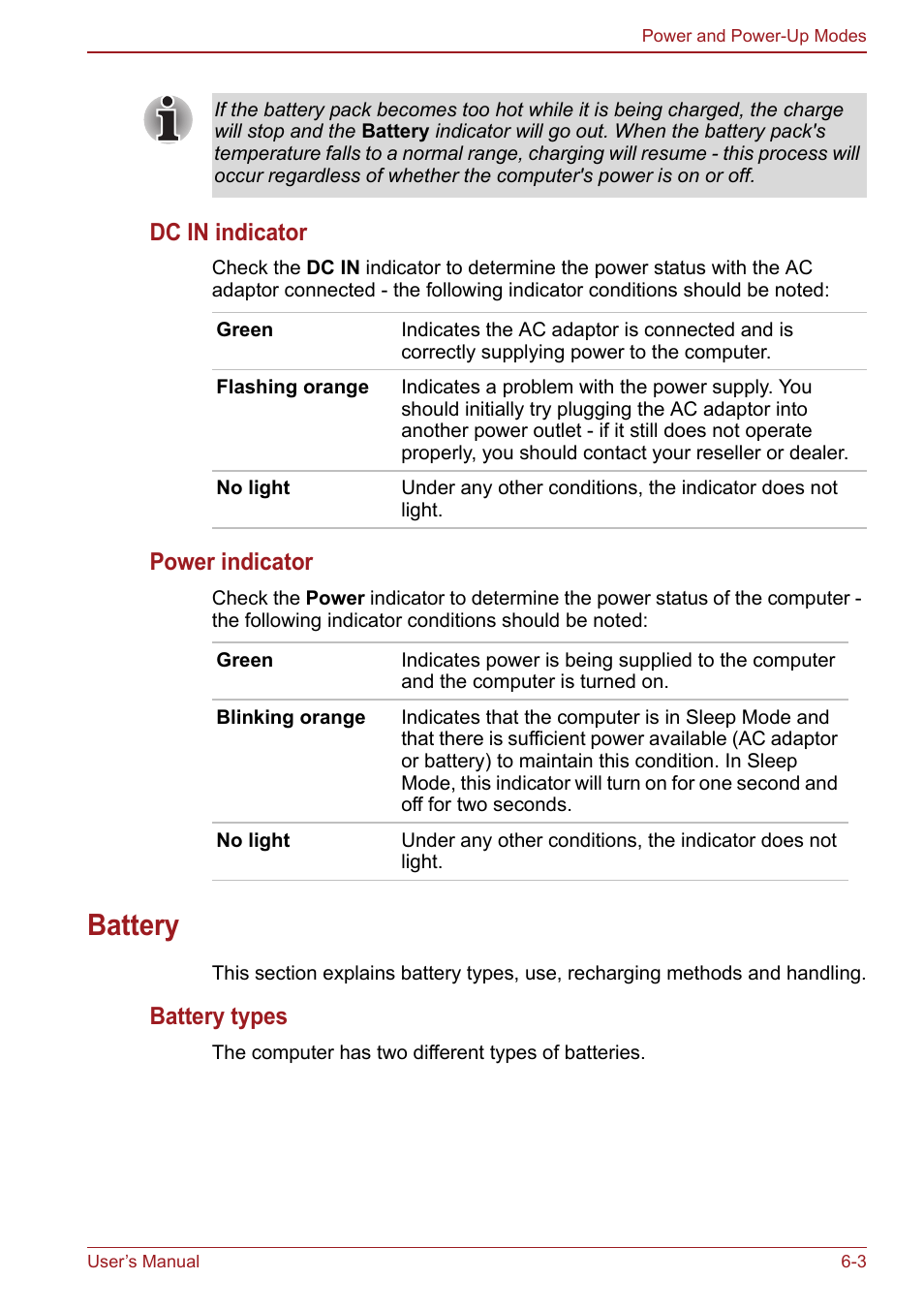 Battery, Battery -3, Dc in indicator | Power indicator, Battery types | Toshiba Satellite Pro S750 User Manual | Page 136 / 204