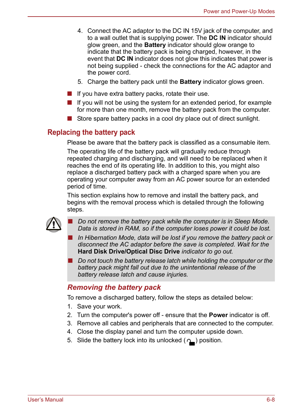 Replacing the battery pack, Section | Toshiba Satellite Pro S750 User Manual | Page 141 / 204