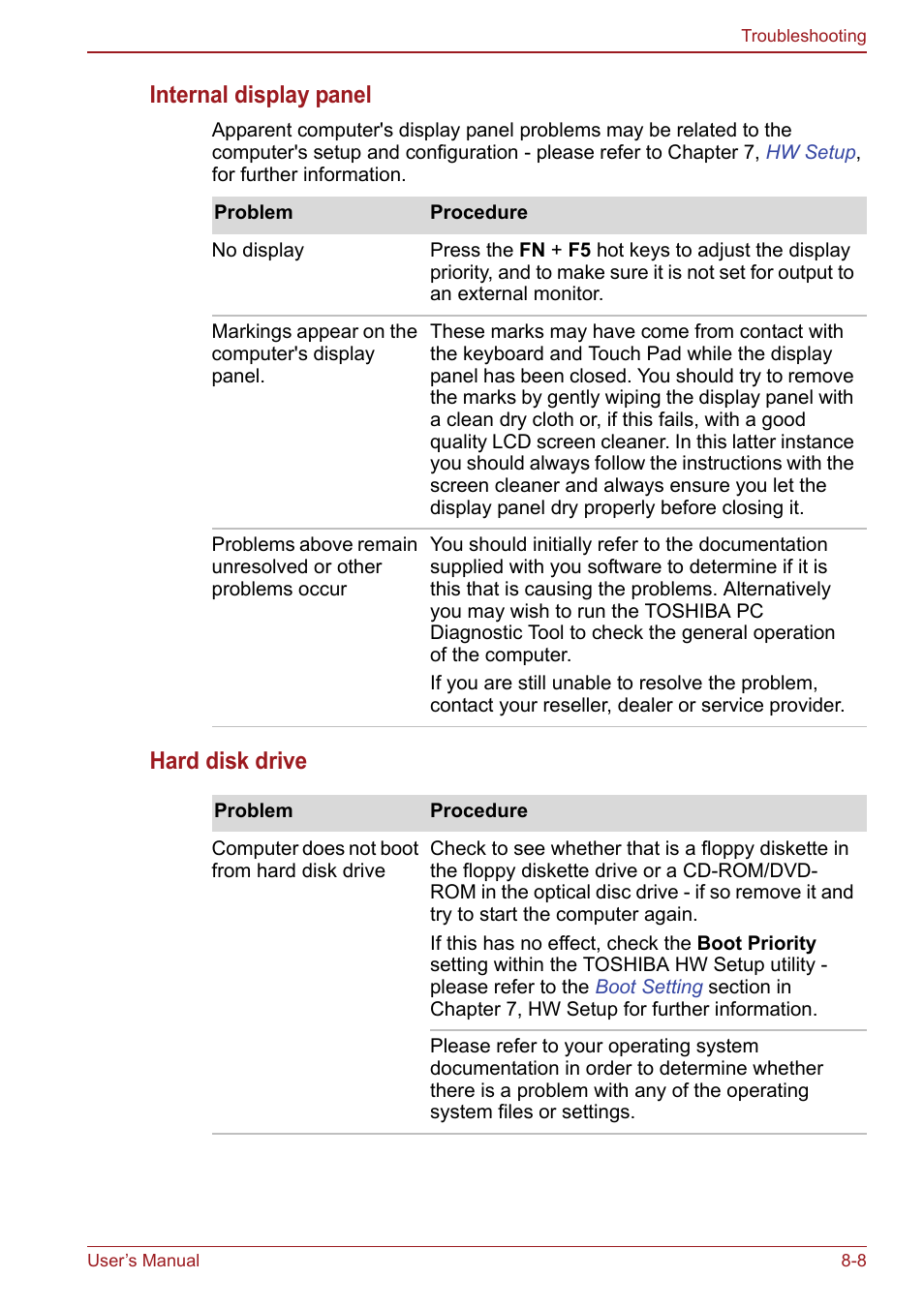 Internal display panel, Hard disk drive | Toshiba Satellite Pro S750 User Manual | Page 158 / 204