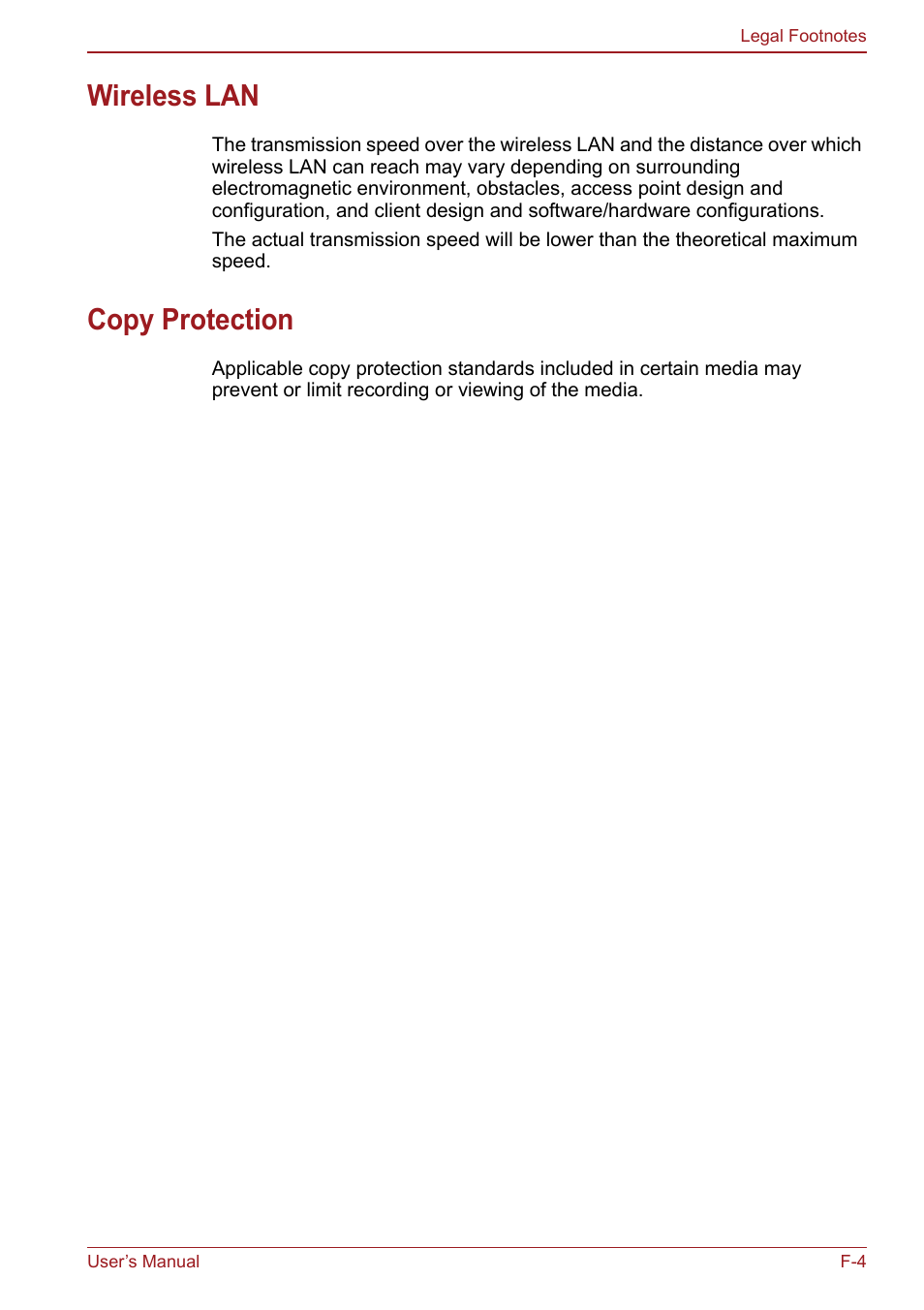 Wireless lan, Copy protection | Toshiba Satellite Pro S750 User Manual | Page 198 / 204