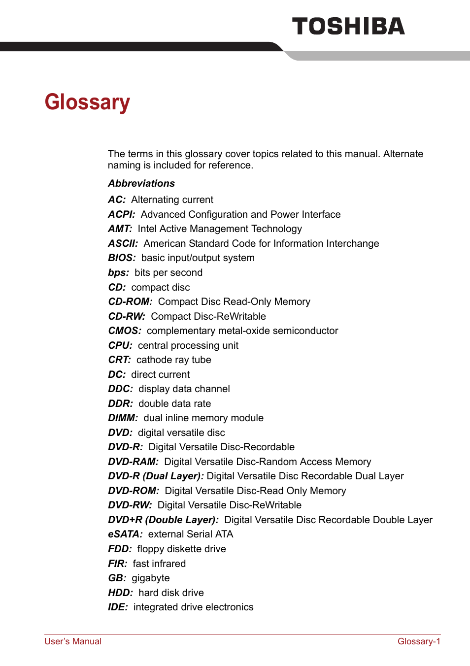 Glossary | Toshiba Satellite Pro S750 User Manual | Page 199 / 204