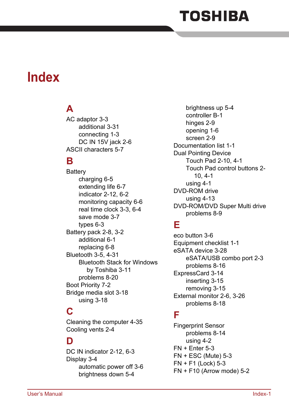 Index | Toshiba Satellite Pro S750 User Manual | Page 201 / 204