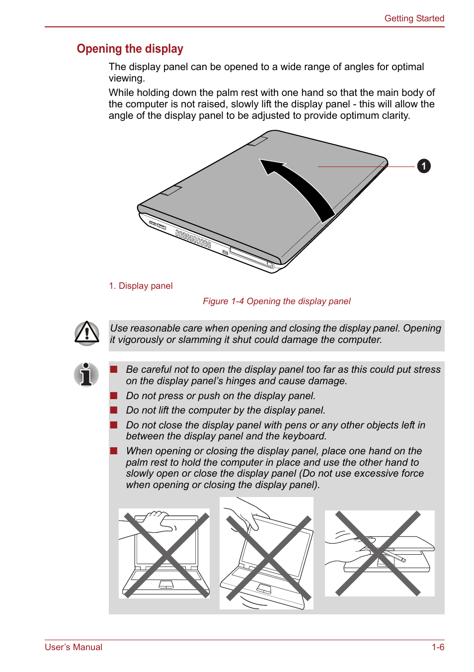 Opening the display | Toshiba Satellite Pro S750 User Manual | Page 32 / 204