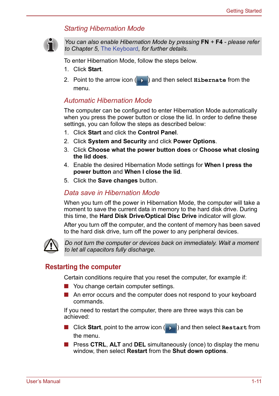 Restarting the computer | Toshiba Satellite Pro S750 User Manual | Page 37 / 204