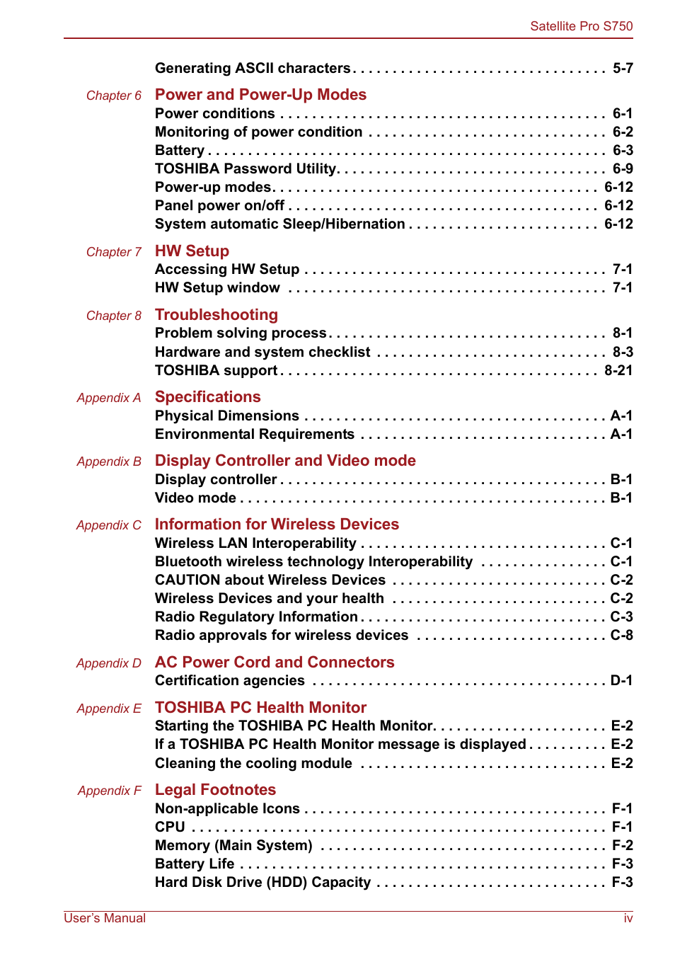 Toshiba Satellite Pro S750 User Manual | Page 4 / 204