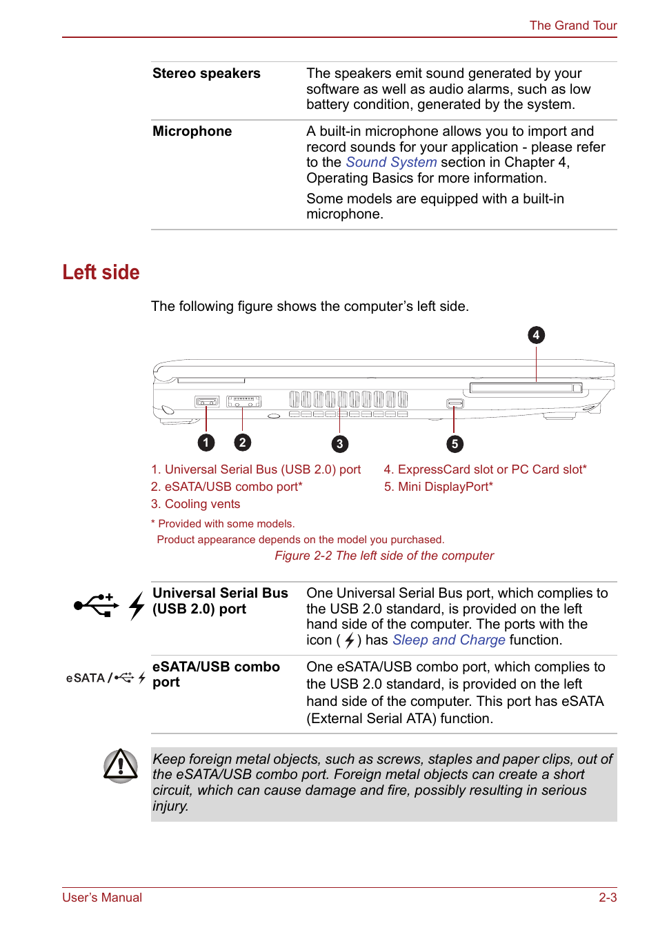 Left side, Left side -3 | Toshiba Satellite Pro S750 User Manual | Page 44 / 204