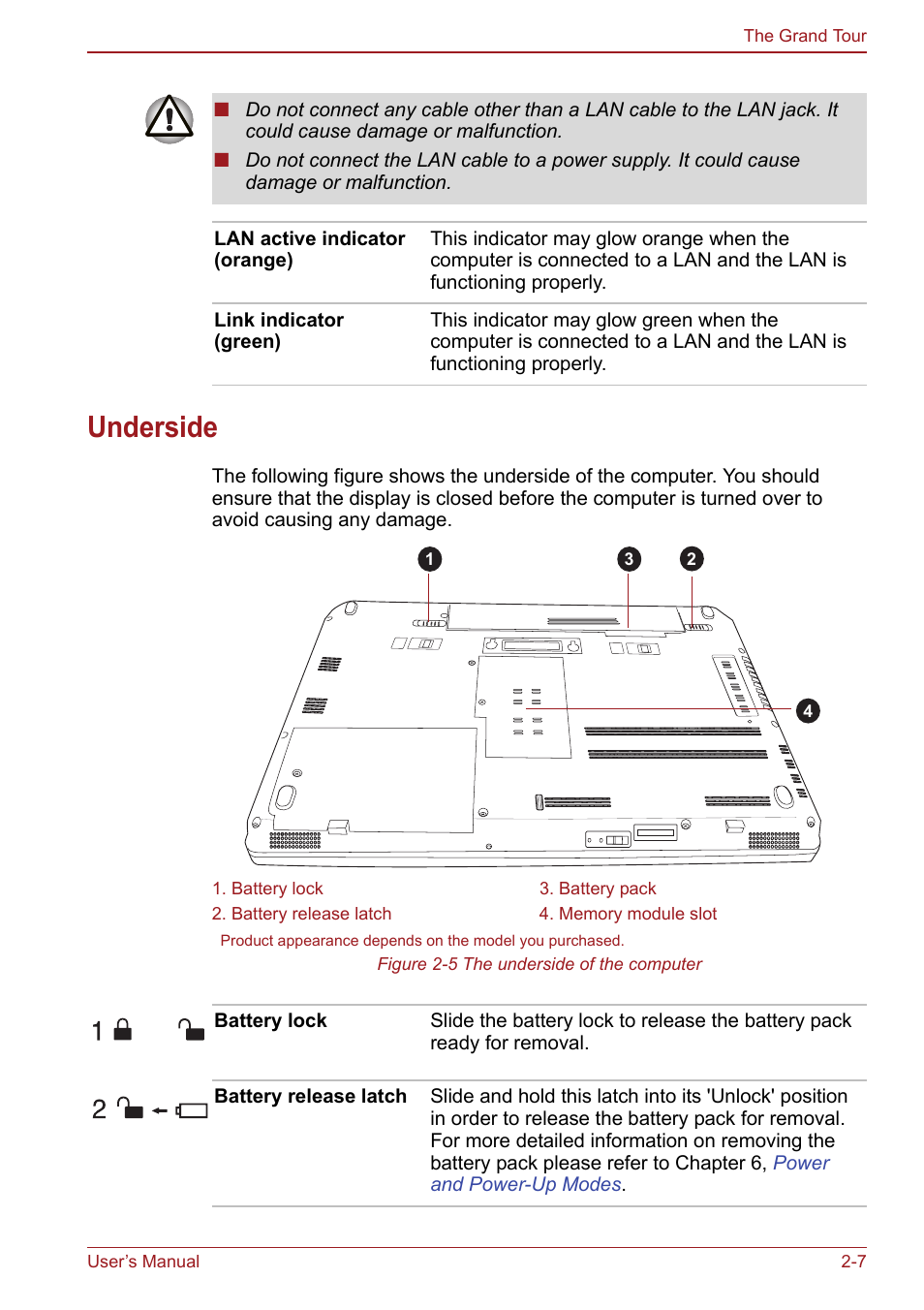 Underside, Underside -7 | Toshiba Satellite Pro S750 User Manual | Page 48 / 204