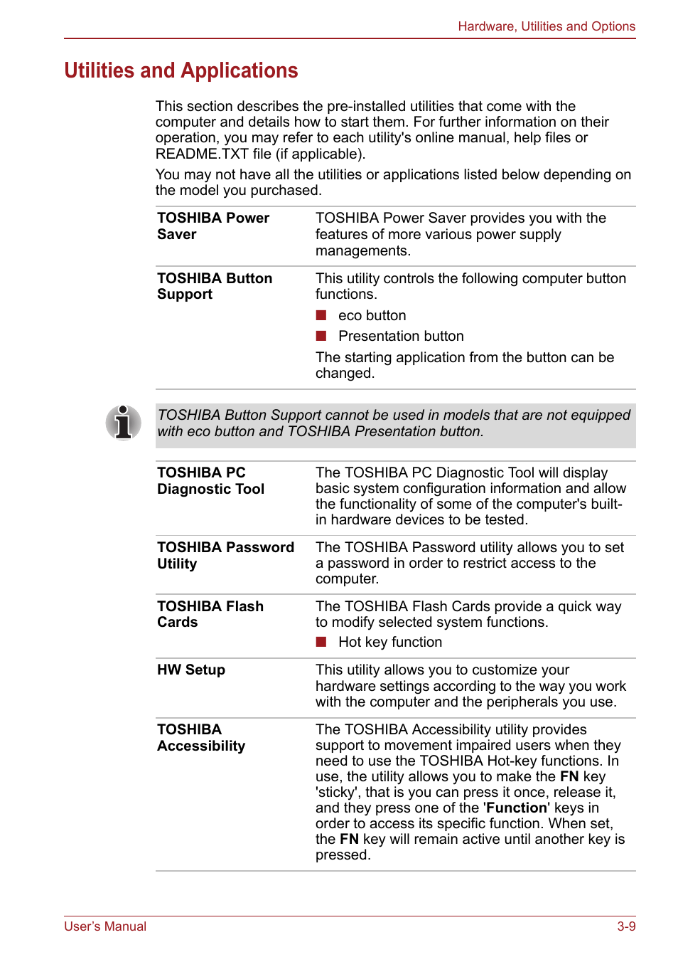 Utilities and applications, Utilities and applications -9 | Toshiba Satellite Pro S750 User Manual | Page 66 / 204