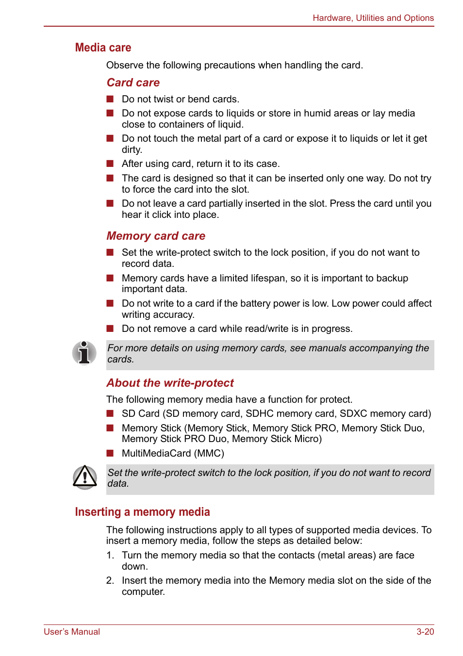 Media care | Toshiba Satellite Pro S750 User Manual | Page 77 / 204