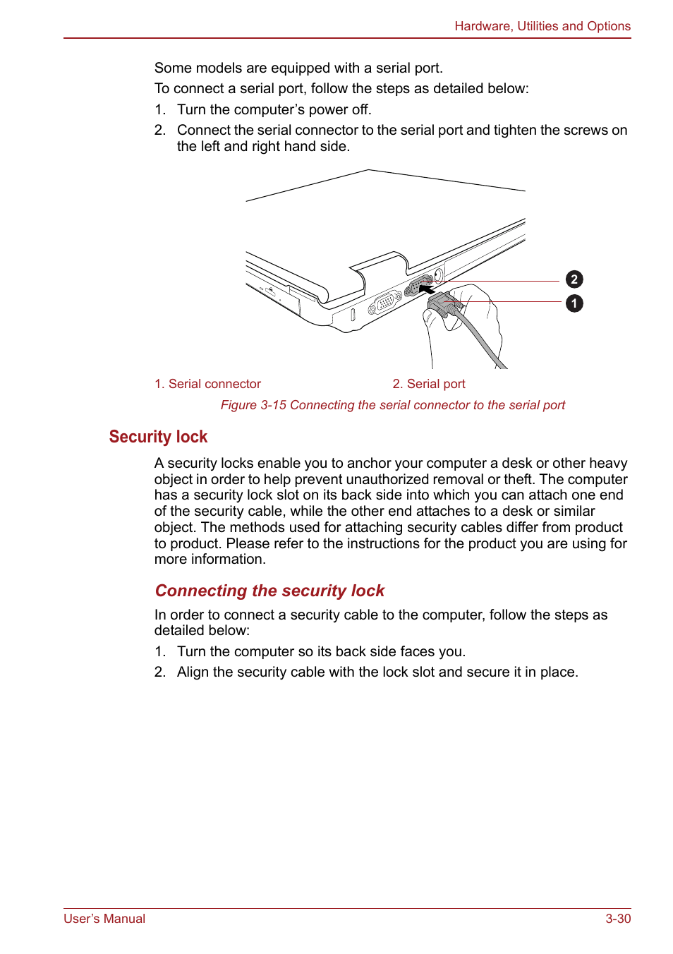 Security lock, Connecting the security lock | Toshiba Satellite Pro S750 User Manual | Page 87 / 204