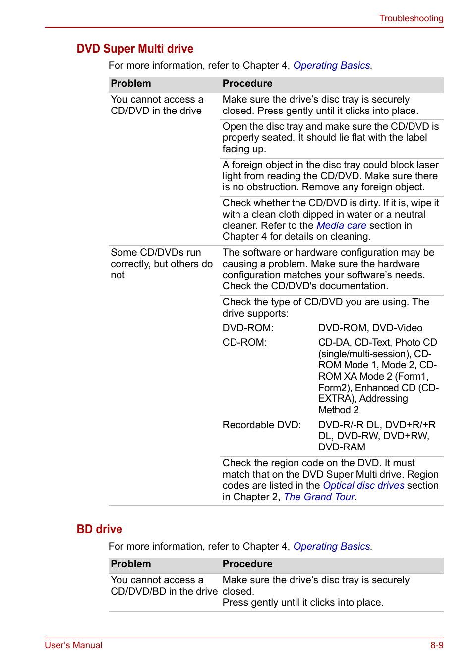 Dvd super multi drive, Bd drive | Toshiba Satellite L755 User Manual | Page 140 / 179