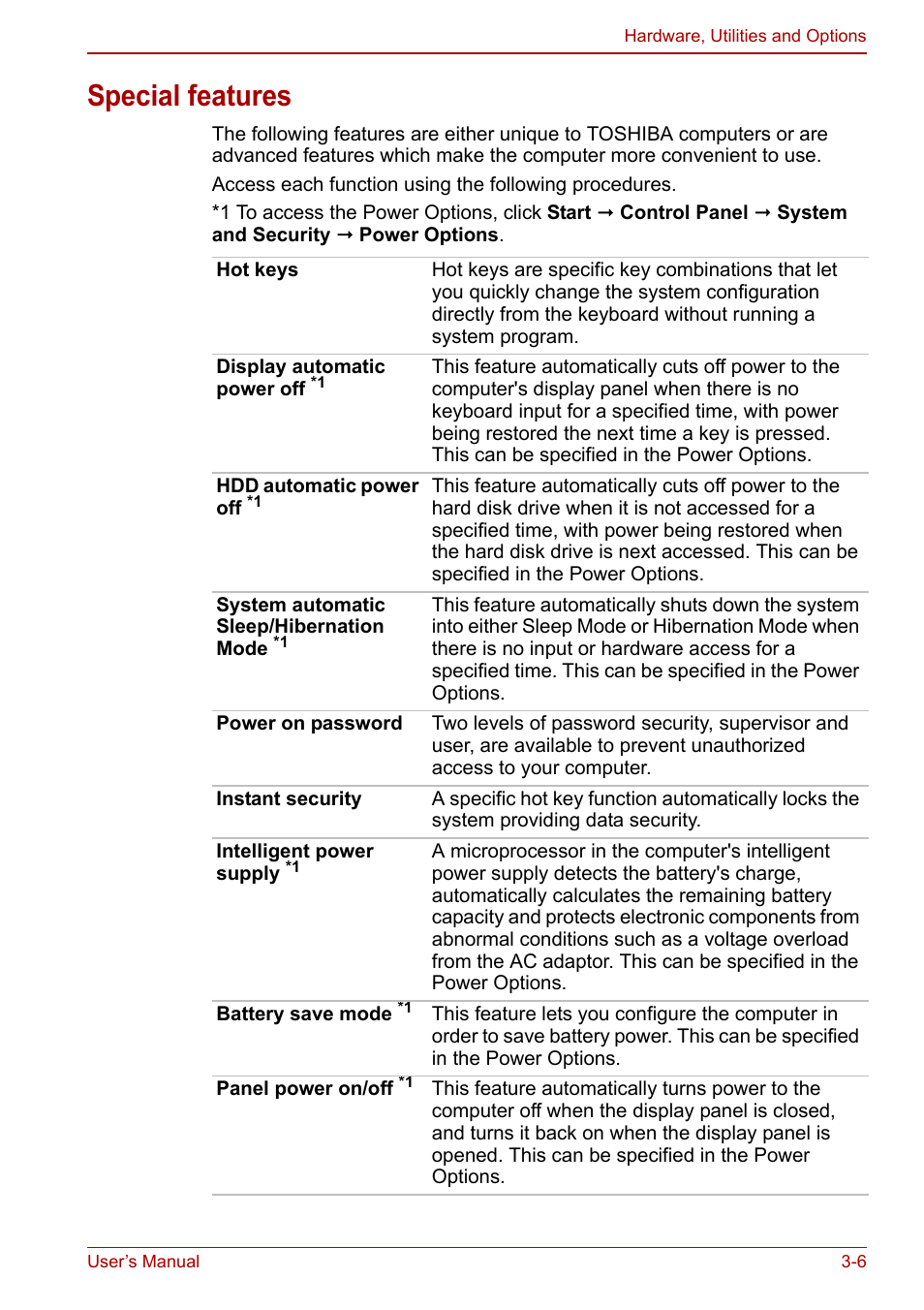 Special features, Special features -6, Special | Features, Section in | Toshiba Satellite L755 User Manual | Page 50 / 179