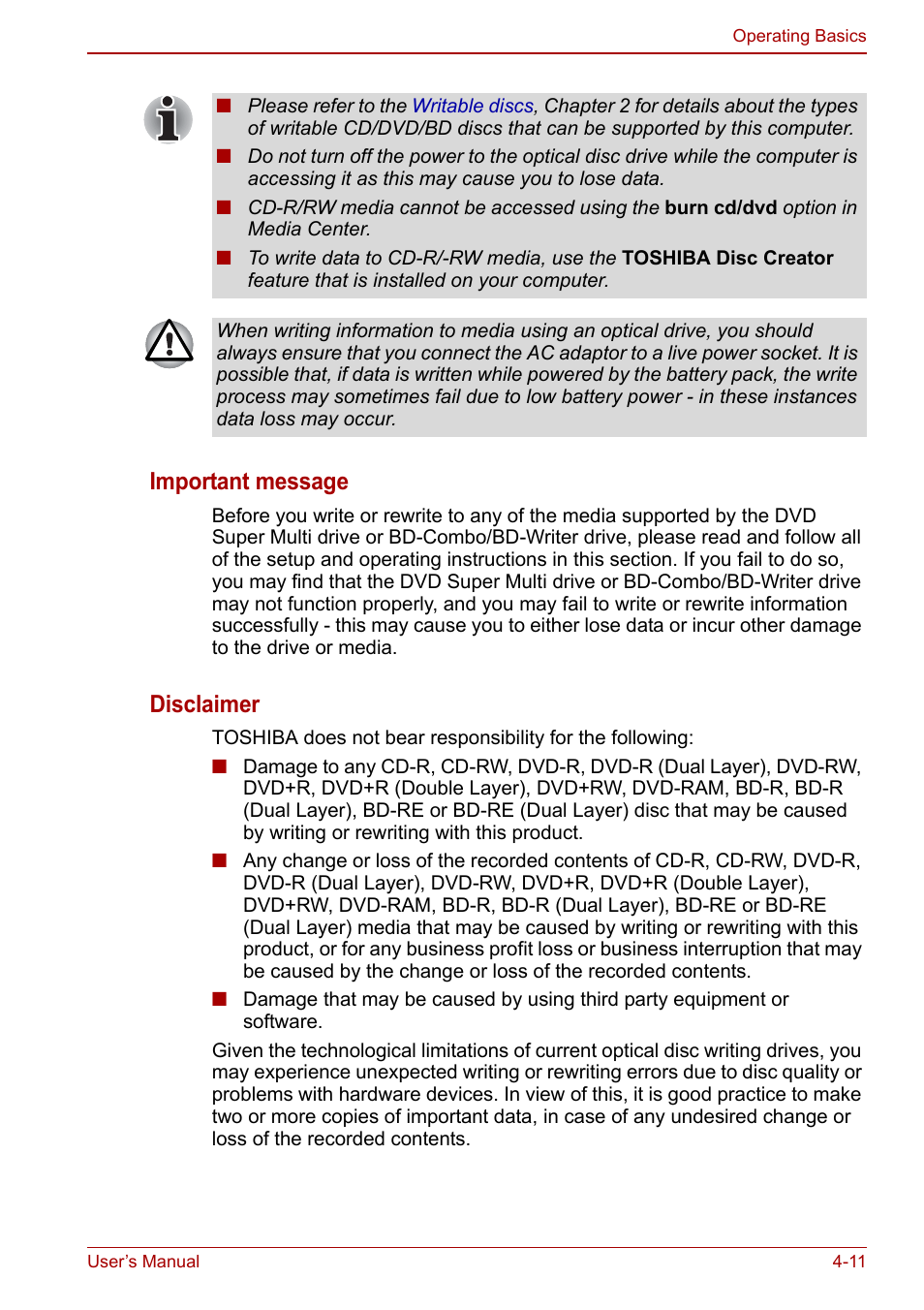 Important message, Disclaimer | Toshiba Satellite L755 User Manual | Page 81 / 179
