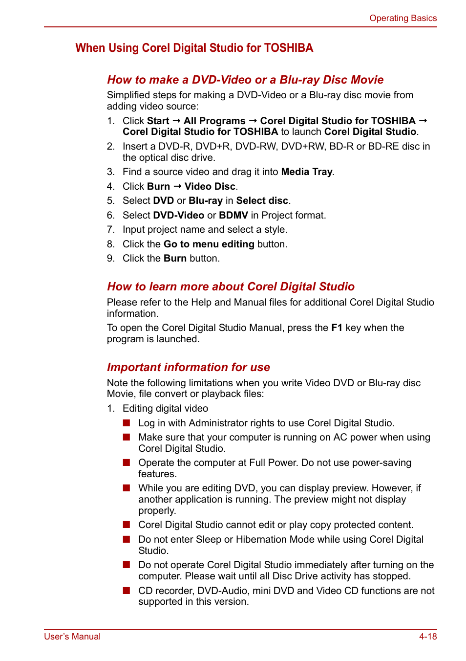 When using corel digital studio for toshiba | Toshiba Satellite L755 User Manual | Page 88 / 179