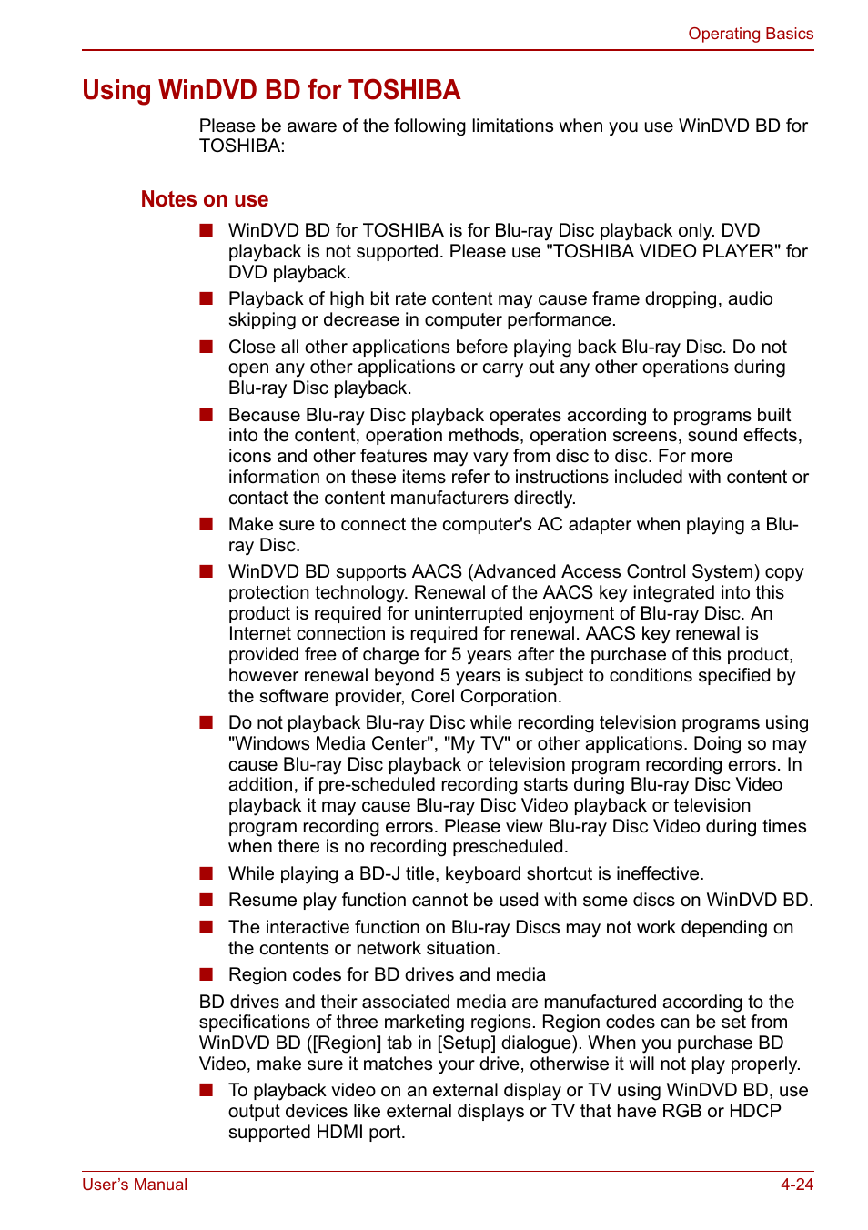 Using windvd bd for toshiba, Using windvd bd for toshiba -24 | Toshiba Satellite L755 User Manual | Page 94 / 179