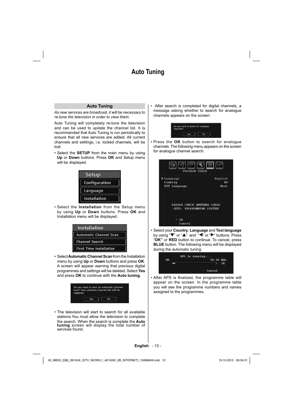 Auto tuning | Toshiba KV700 User Manual | Page 14 / 41