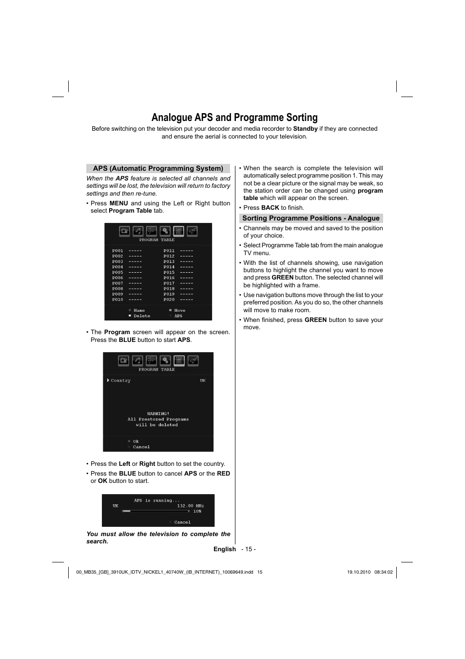 Analogue aps and programme sorting | Toshiba KV700 User Manual | Page 16 / 41