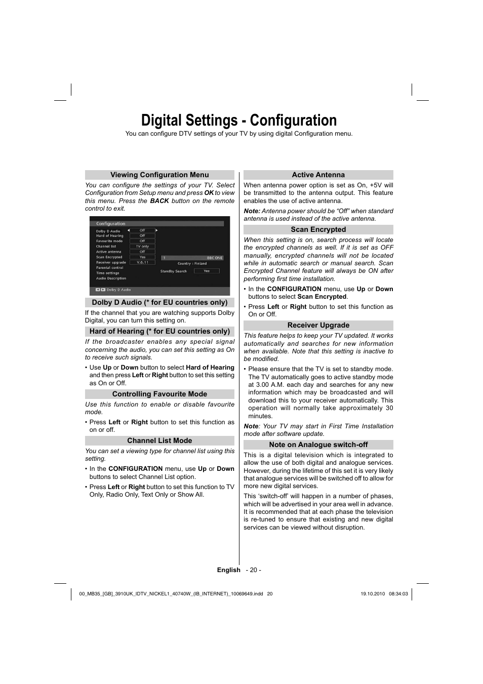 Digital settings - confi guration | Toshiba KV700 User Manual | Page 21 / 41