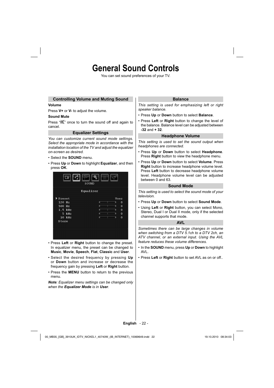 General sound controls | Toshiba KV700 User Manual | Page 23 / 41