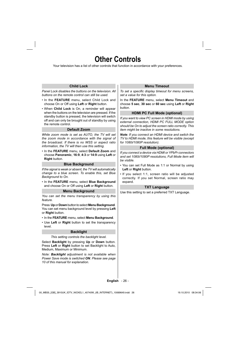 Other controls | Toshiba KV700 User Manual | Page 27 / 41