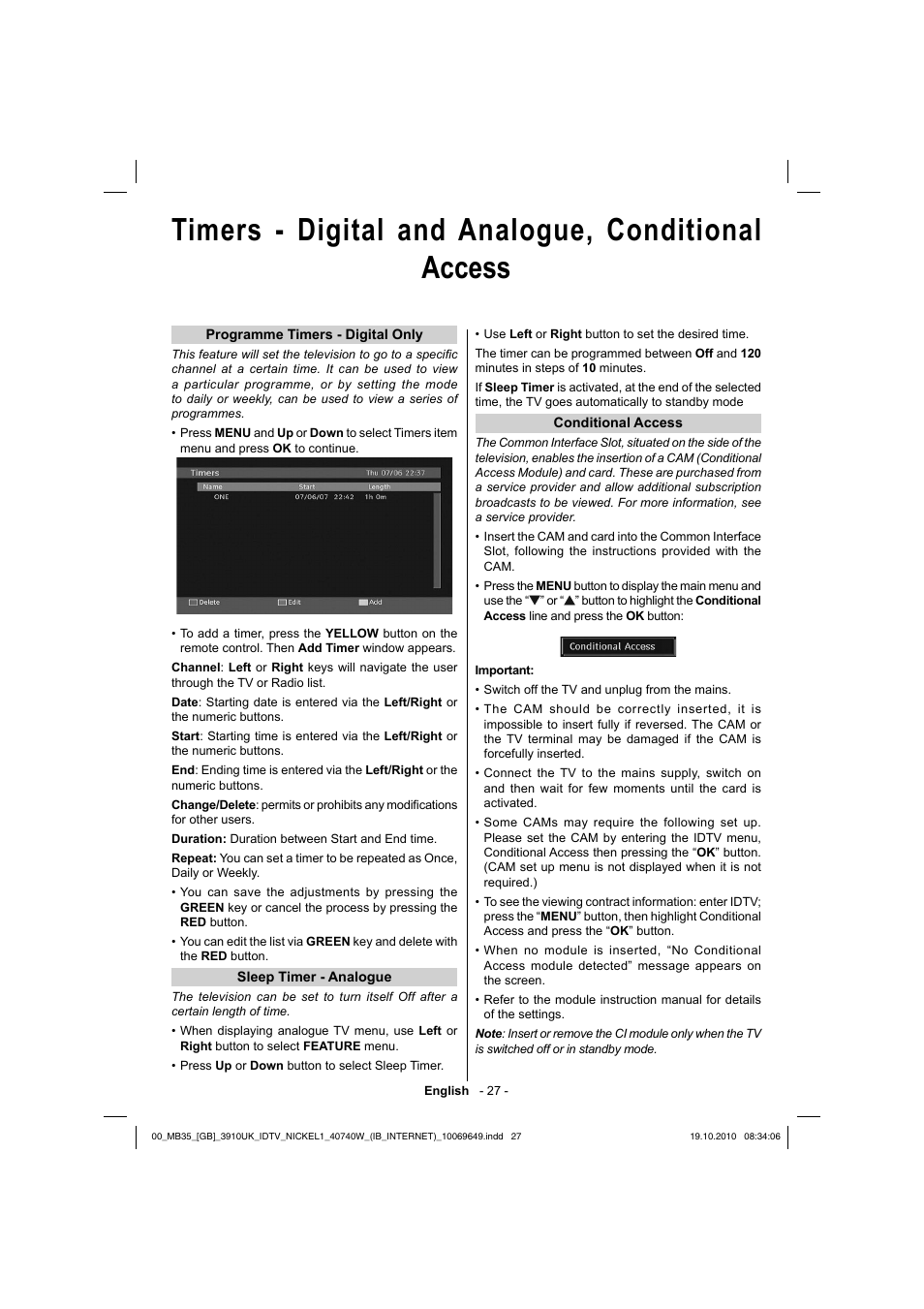 Timers - digital and analogue, conditional access | Toshiba KV700 User Manual | Page 28 / 41