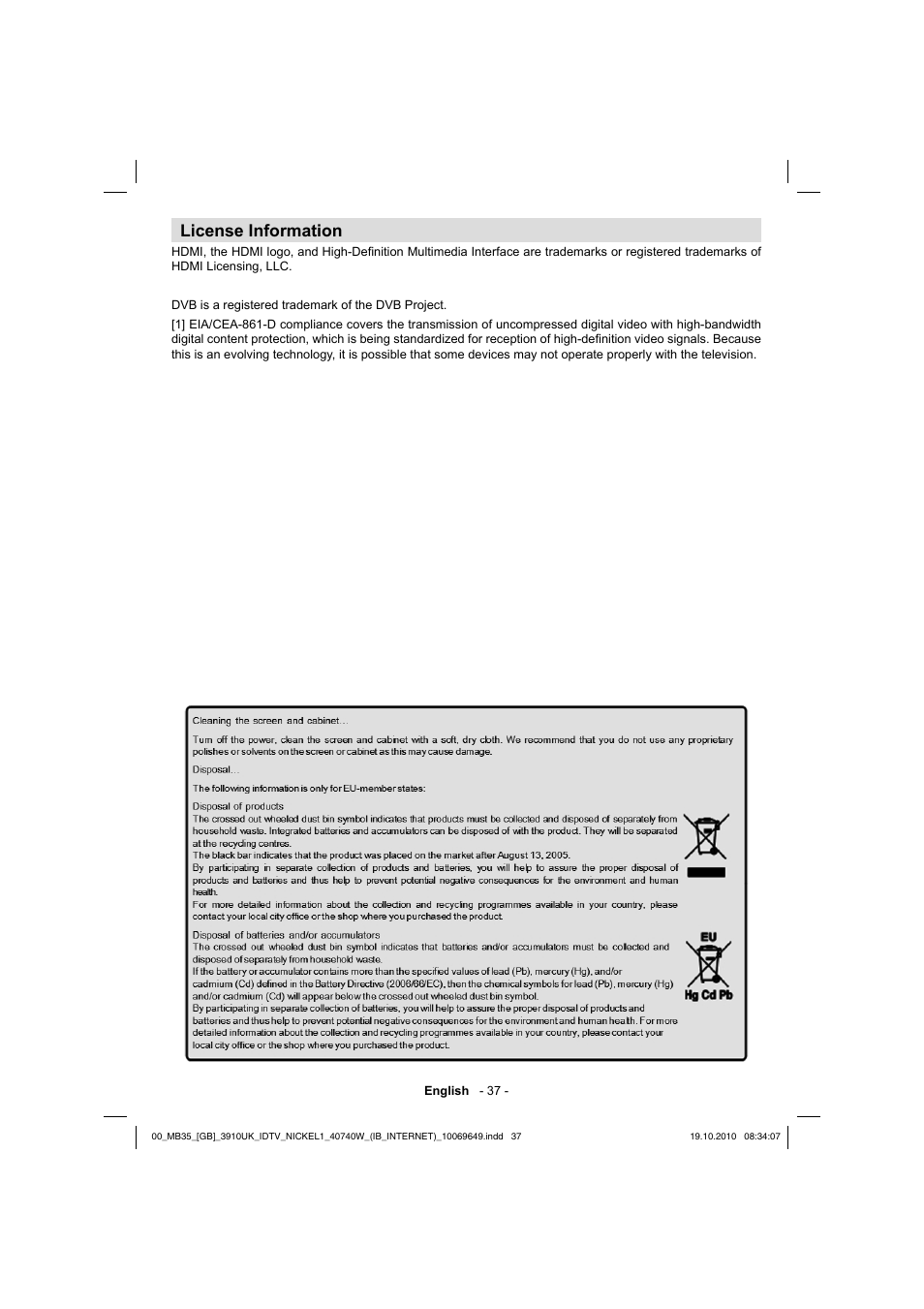 License information | Toshiba KV700 User Manual | Page 38 / 41